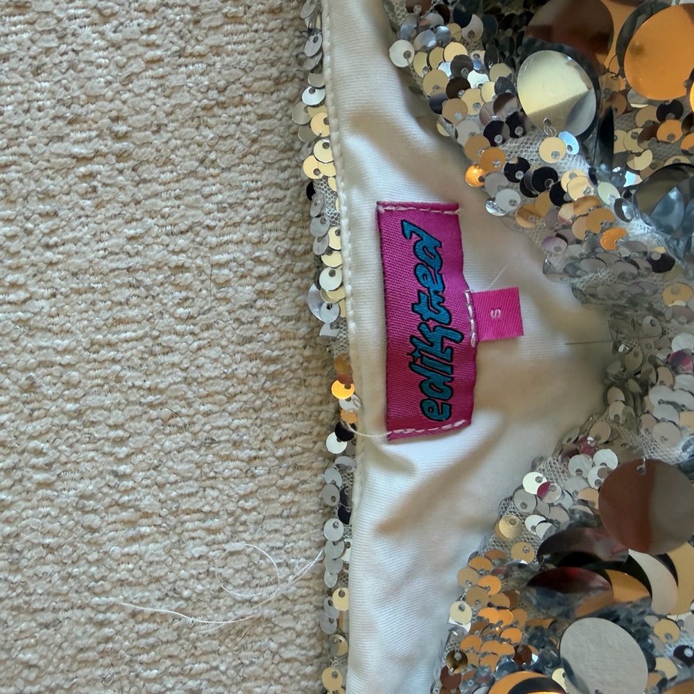 Edikted Silver Sequin Mini Skirt with White Lining